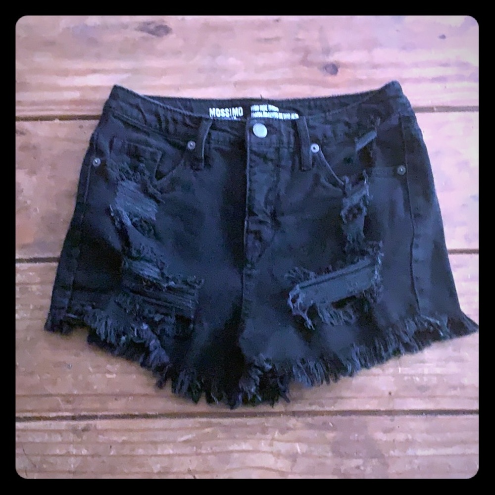 Mossimo High Rise Black Jean Shorts Distressed 4
